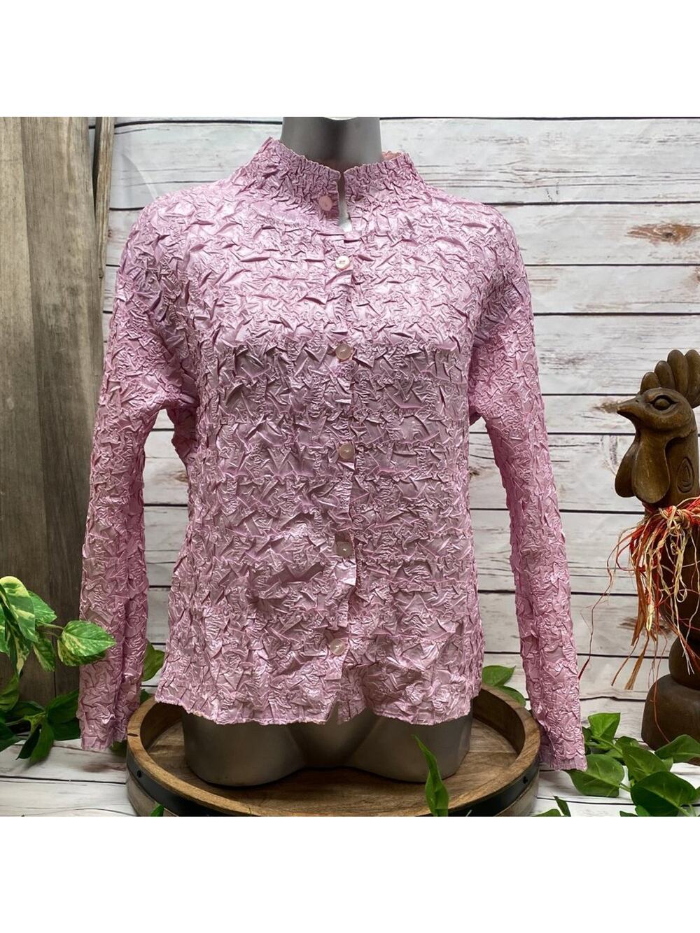 She's All That Reversible Long Sleeve Button Top Pink Peach Ruffle MSRP $135